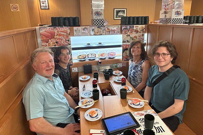 Conveyor Belt Sushi & Bar Hopping in Ebisu & Nakameguro - Stop two: choosing sushi from a moving belt