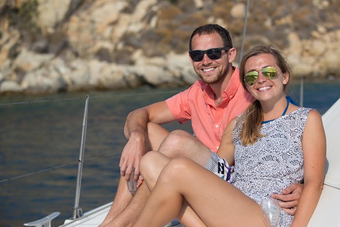 Mykonos Catamaran Private Sunset Cruise, Full Meal & Open-Bar - Meeting the crew at Ornos Bay