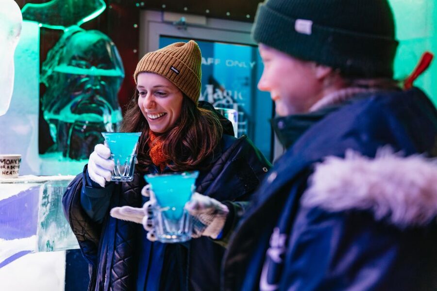 Reykjavik: Magic Ice Bar Entrance and Welcome Drink - Entering the Magic Ice Bar below Álafoss
