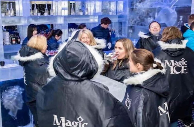 Tromsø: Magic Ice Bar Entrance and Welcome Drink - Viking carvings and famous explorers